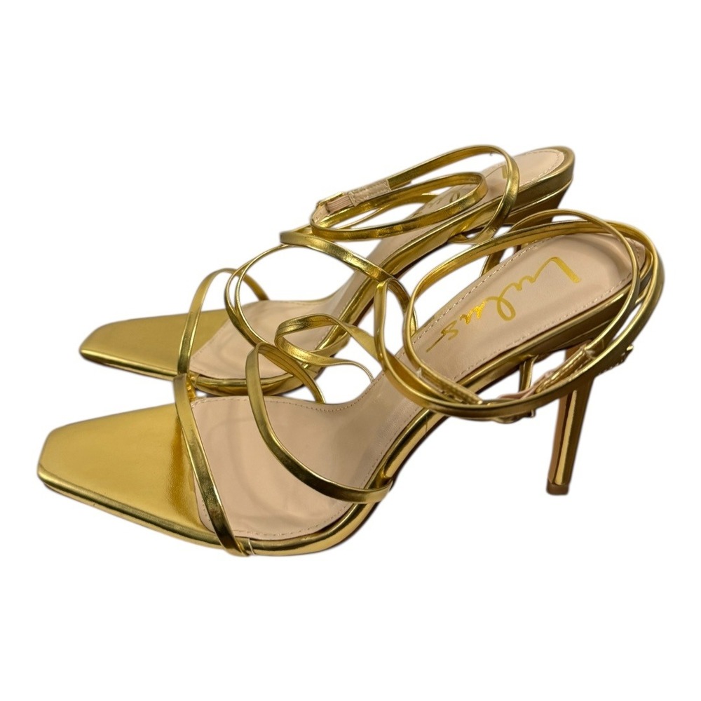 Lulus Sanga Metallic Gold Strappy Heels 8 NIB‎ - Picture 3 of 11